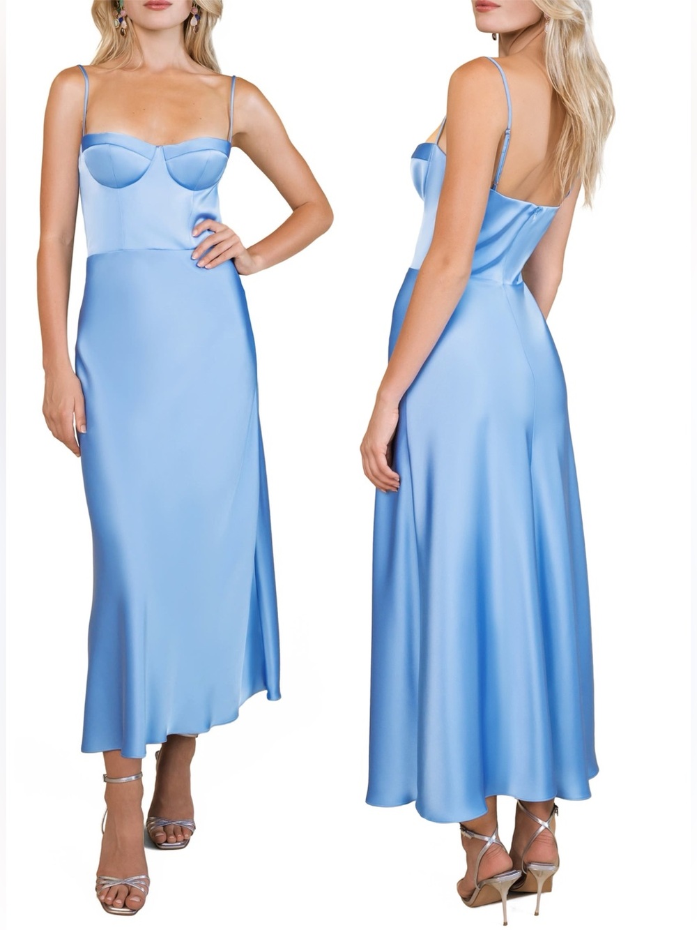 NWT Katie May Flora Satin Bustier Seamed Cocktail Dress French Blue Sz XL